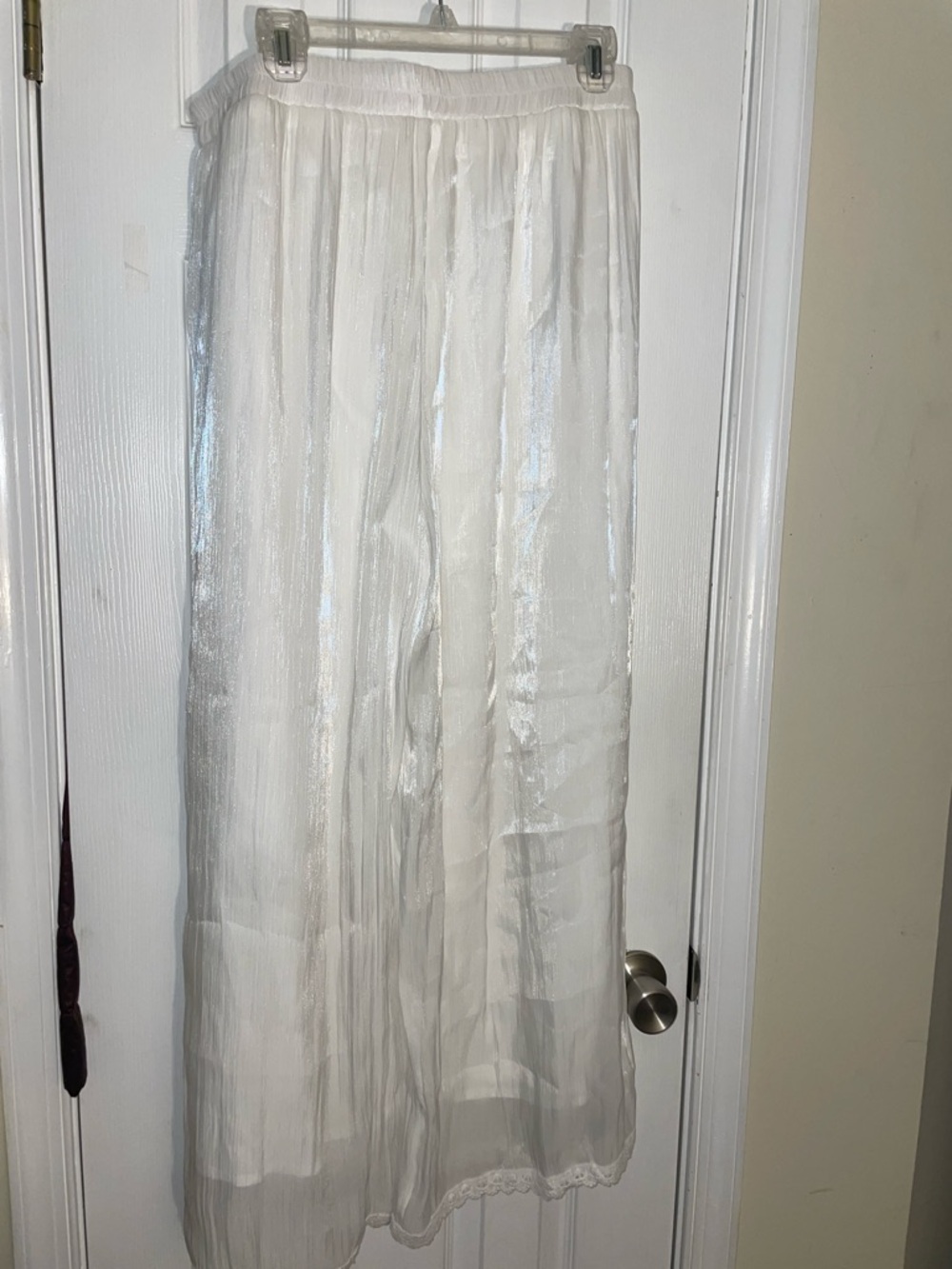 Crystal Sheer White Lined Palazzo Pants XL.